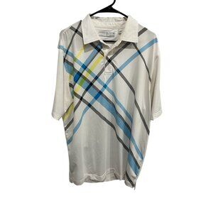 Carnoustie Performance Golf Polo Shirt White Sz Large Plaid Short Sleeve Active